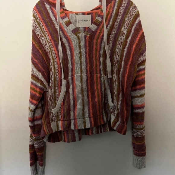 Lucky Brand Cropped sweater Striped Baja boho hoodie - Picture 5 of 5